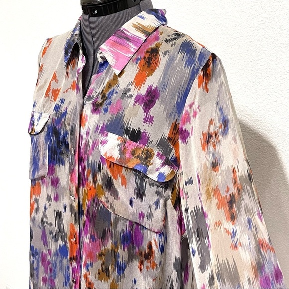Charlie Jade 100% SILK Woman Abstract Print Art Deco Button Down Blouse Size M - Picture 3 of 12